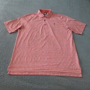 FootJoy Golf Shirt Mens Large Polo Short Sleeve Geometric Coral Orange
